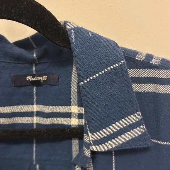 Madewell Dark Blue and White Flannel Top size Medium - Picture 3 of 4